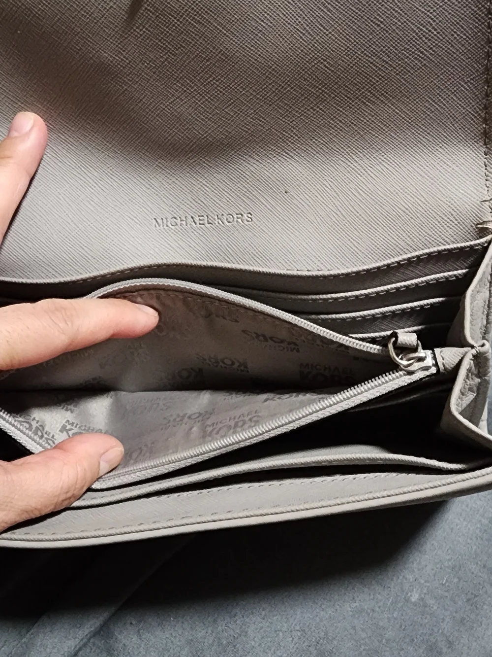 Michael Kors Gray Leather Chain Shoulder Bag - Picture 3 of 5